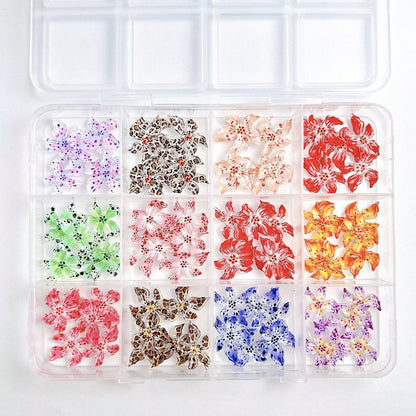1 Box Random Mixed ABS Leopard Print Flower Nail Art Decorations, Y2K Ombre Polka Dot Flower Nail Art Accessories, DIY Nail Supplies, Nail Gems Nail Charms