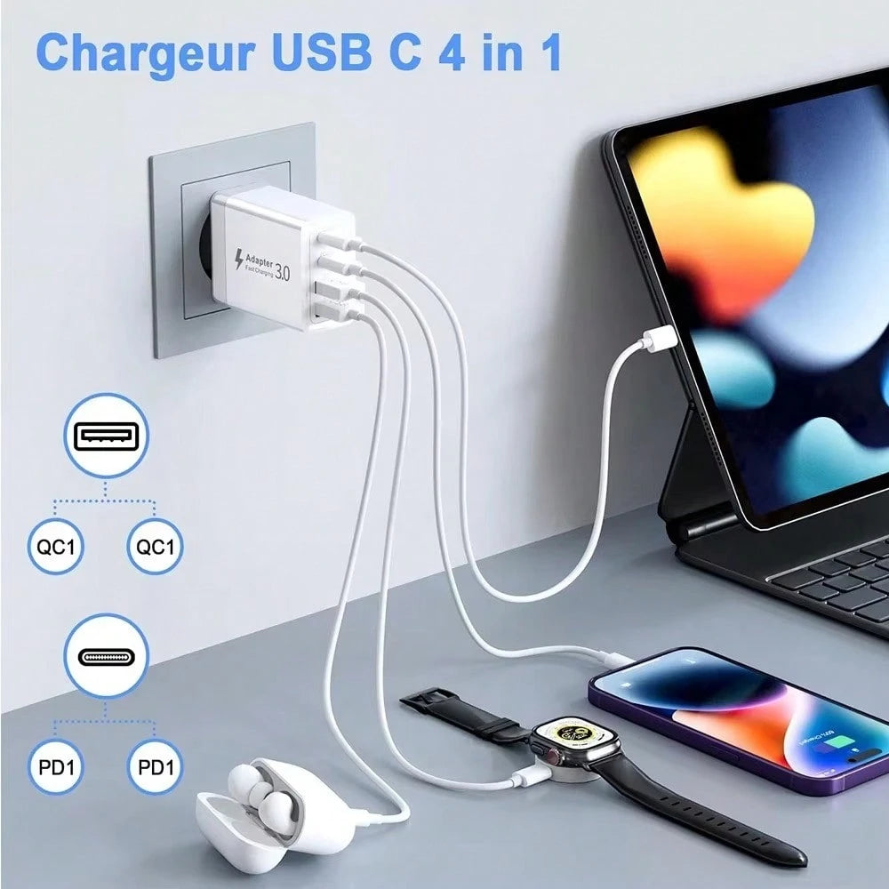1 Charger, Fast Charger 40W Dual-Port PD+QC Wall Plug Multi-Port, Suitable For Multiple People Charging, Multiple Devices Charging, Meet Home Charging Needs, As Well As Office Desktop Mobile Phone Cha