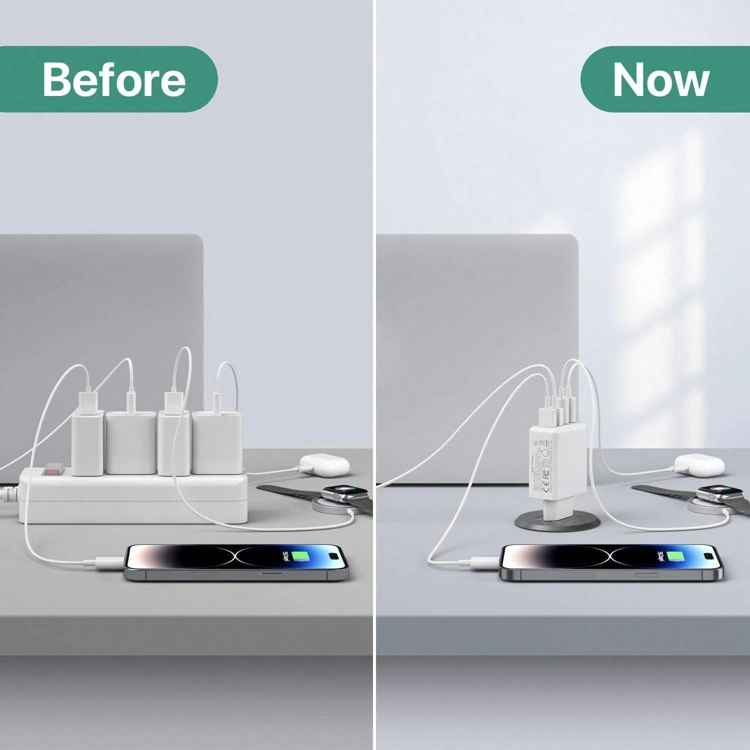 1 Charger, Fast Charger 40W Dual-Port PD+QC Wall Plug Multi-Port, Suitable For Multiple People Charging, Multiple Devices Charging, Meet Home Charging Needs, As Well As Office Desktop Mobile Phone Cha