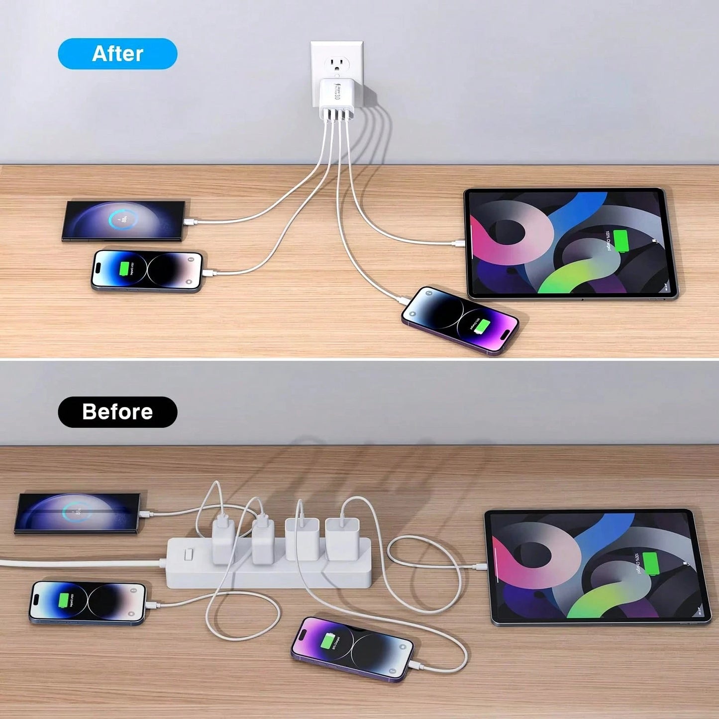 1 Charger, Fast Charger 40W Dual-Port PD+QC Wall Plug Multi-Port, Suitable For Multiple People Charging, Multiple Devices Charging, Meet Home Charging Needs, As Well As Office Desktop Mobile Phone Cha