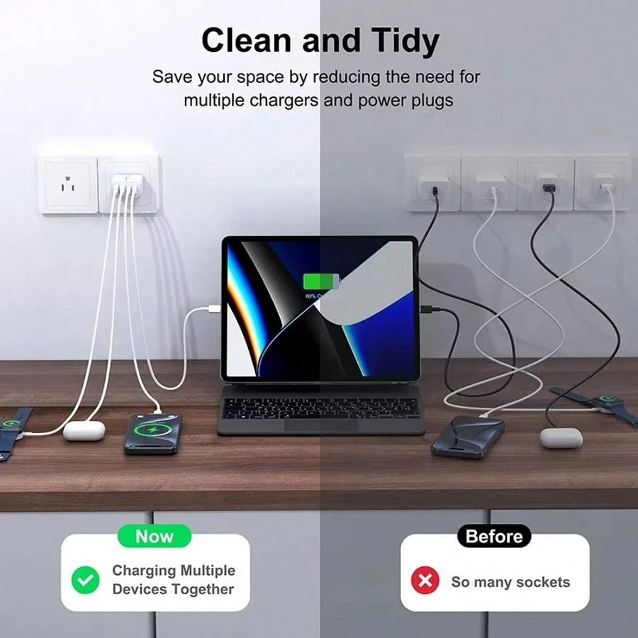 1 Charger, Fast Charger 40W Dual-Port PD+QC Wall Plug Multi-Port, Suitable For Multiple People Charging, Multiple Devices Charging, Meet Home Charging Needs, As Well As Office Desktop Mobile Phone Cha