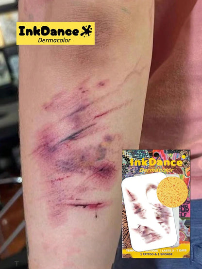 1 Kit Temporary Tattoos, Fake Tattoos, Waterproof, Authentic Tattoo Look, Halloween Scar, Blood Injury, Hand Print Cut Scratches Stitches, Scary Makeup, Colorful, InkDance, Ink Dance, Easy To Apply An