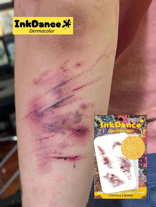 1 Kit Temporary Tattoos, Fake Tattoos, Waterproof, Authentic Tattoo Look, Halloween Scar, Blood Injury, Hand Print Cut Scratches Stitches, Scary Makeup, Colorful, InkDance, Ink Dance, Easy To Apply An