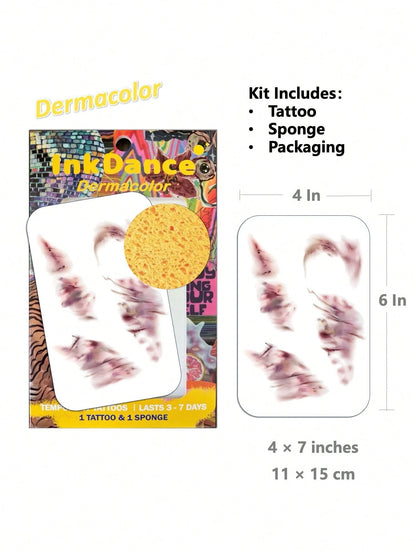 1 Kit Temporary Tattoos, Fake Tattoos, Waterproof, Authentic Tattoo Look, Halloween Scar, Blood Injury, Hand Print Cut Scratches Stitches, Scary Makeup, Colorful, InkDance, Ink Dance, Easy To Apply An