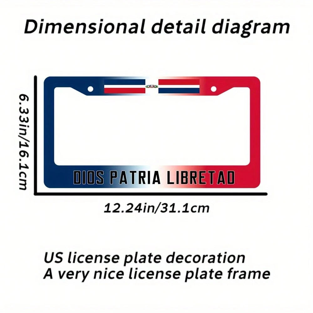 1 License Plate Holder- God, Home, Freedom Dominican Republic- Metal Black License Plate Holder 12 X 6inch- Suitable For Car Enthusiasts And Supporters Of The Dominican Republic- Patriotic Gift