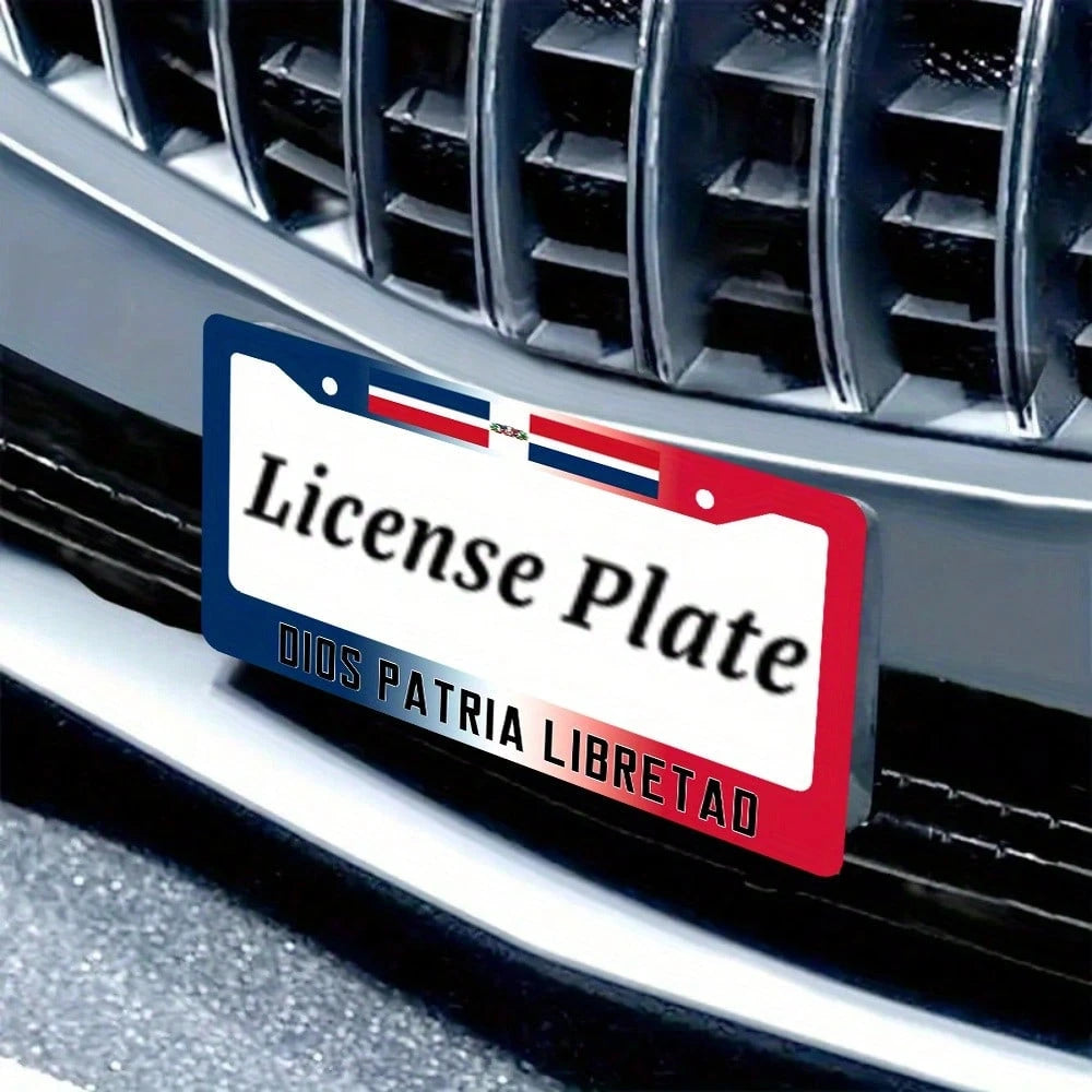 1 License Plate Holder- God, Home, Freedom Dominican Republic- Metal Black License Plate Holder 12 X 6inch- Suitable For Car Enthusiasts And Supporters Of The Dominican Republic- Patriotic Gift