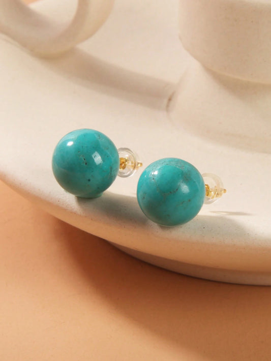 1 Pair 925 Sterling Silver Natural Turquoise Bead Earrings, Mother's Day/Valentine's Day/Birthday Gift For Her