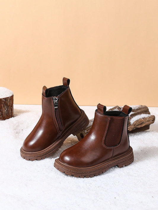 1 Pair Children's Autumn/Winter New Soft Bottom Fashion Versatile Outdoor Anti-Slip Classic Leather Boots