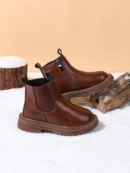 1 Pair Children's Autumn/Winter New Soft Bottom Fashion Versatile Outdoor Anti-Slip Classic Leather Boots