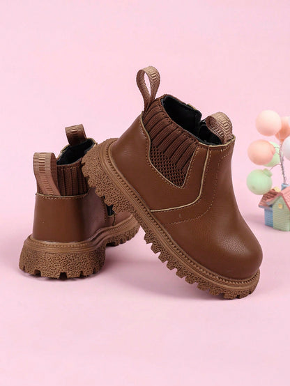 1 Pair Kids Baby New Fashionable Soft Sole Anti-Slip Ankle Boots British Style Boots For Boys And Girls