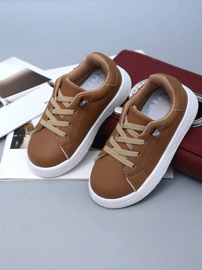 1 Pair Minimalist PU Material Slip-On Baby Sneakers With Lace Decoration, Fashionable Comfortable Anti-Slip Wear-Resistant Lightweight Walking Shoes, Molded Construction, Stable Foot Support, Suitable