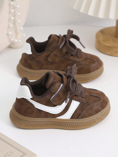 1 Pair Toddler Boys/Girls Floral PU Hook And Loop Design Casual Sports Shoes, Fashionable, Suitable For Autumn