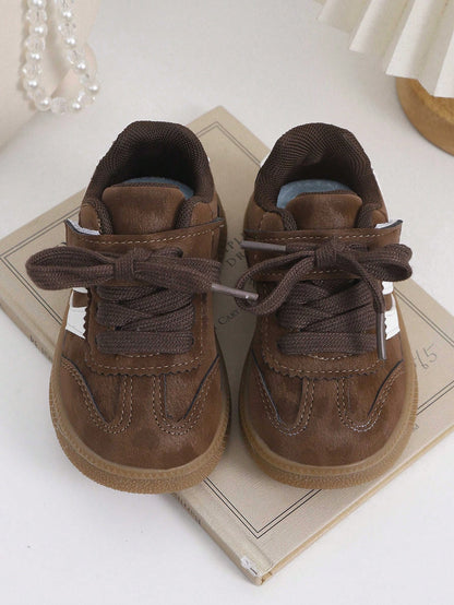 1 Pair Toddler Boys/Girls Floral PU Hook And Loop Design Casual Sports Shoes, Fashionable, Suitable For Autumn