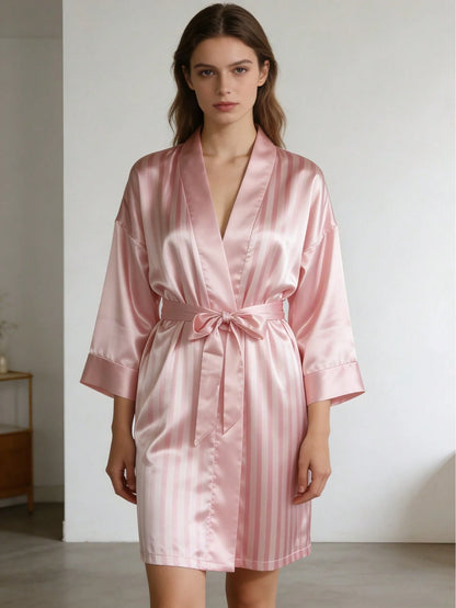 1 Pc Elegant Pink Satin Robe, Sexy Short Satin Silk Soft Sleepwear, Suitable For Bride, Bridesmaid, Home Use.