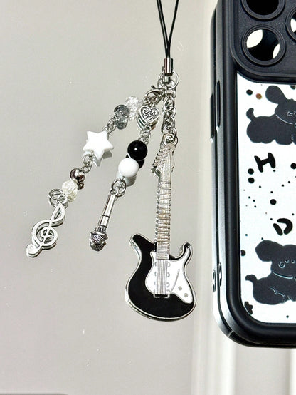 1 Pc Hand-Made Beaded Guitar Note Charm, Minimalist Girly Ins Style Phone Chain, Cute Decorative Pendant Suitable For Women's Daily Use Gifts For Mother, Family, Friends, Birthday, Holiday Phone Charm