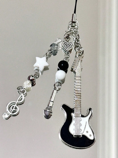 1 Pc Hand-Made Beaded Guitar Note Charm, Minimalist Girly Ins Style Phone Chain, Cute Decorative Pendant Suitable For Women's Daily Use Gifts For Mother, Family, Friends, Birthday, Holiday Phone Charm