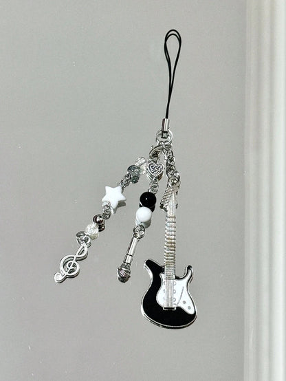 1 Pc Hand-Made Beaded Guitar Note Charm, Minimalist Girly Ins Style Phone Chain, Cute Decorative Pendant Suitable For Women's Daily Use Gifts For Mother, Family, Friends, Birthday, Holiday Phone Charm