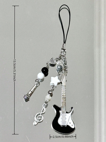 1 Pc Hand-Made Beaded Guitar Note Charm, Minimalist Girly Ins Style Phone Chain, Cute Decorative Pendant Suitable For Women's Daily Use Gifts For Mother, Family, Friends, Birthday, Holiday Phone Charm