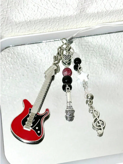 1 Pc Hand-Made Beaded Guitar Note Charm, Minimalist Girly Ins Style Phone Chain, Cute Decorative Pendant Suitable For Women's Daily Use Gifts For Mother, Family, Friends, Birthday, Holiday Phone Charm