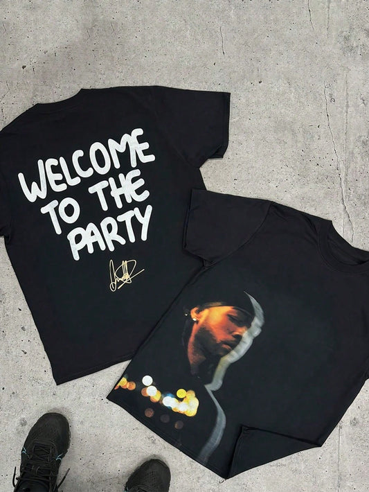 1 PCS Double-Sided Printing Tops For Women Welcome To The Party And Character Print Short Sleeve Tee Tops Casual Round Neck T Shirts