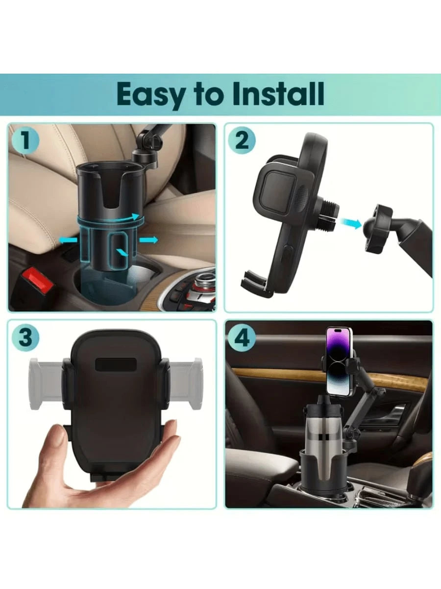 1-Piece 2-In-1 Car Holder, Multifunctional Portable Rotatable Car Phone Cup Holder, Suitable For Cars, SUVs, Trucks, With Shock-Absorbing Design, Black Car Cup Holder Extender