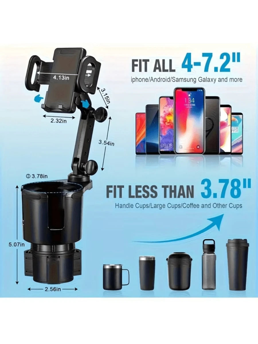 1-Piece 2-In-1 Car Holder, Multifunctional Portable Rotatable Car Phone Cup Holder, Suitable For Cars, SUVs, Trucks, With Shock-Absorbing Design, Black Car Cup Holder Extender