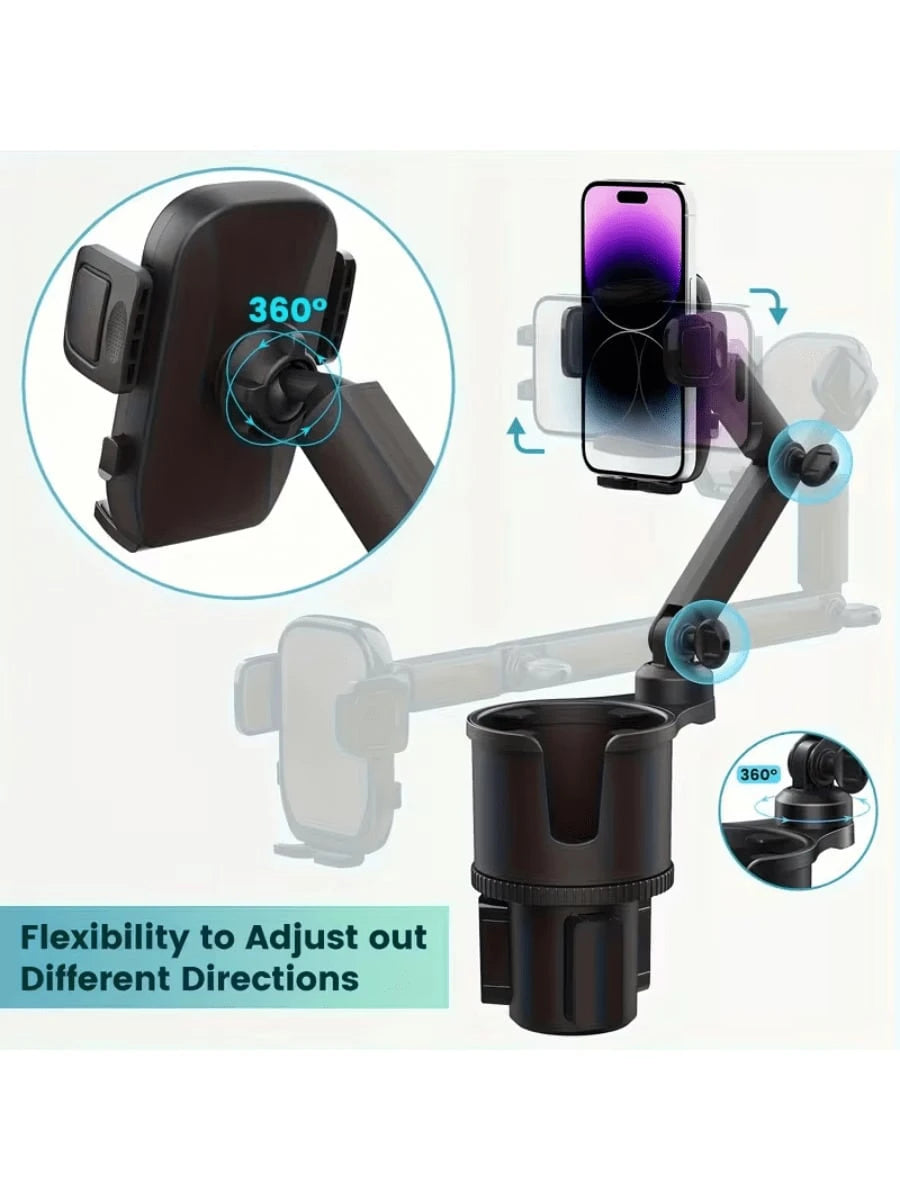 1-Piece 2-In-1 Car Holder, Multifunctional Portable Rotatable Car Phone Cup Holder, Suitable For Cars, SUVs, Trucks, With Shock-Absorbing Design, Black Car Cup Holder Extender