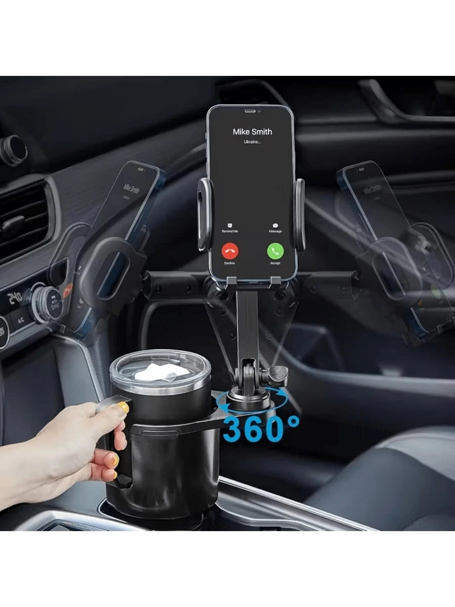 1-Piece 2-In-1 Car Holder, Multifunctional Portable Rotatable Car Phone Cup Holder, Suitable For Cars, SUVs, Trucks, With Shock-Absorbing Design, Black Car Cup Holder Extender