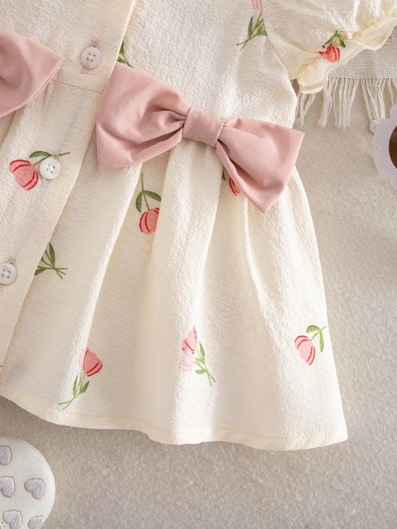 1-Piece Newborn Summer Cute Vacation Floral Pattern Bubble Short-Sleeve Square Neck Dress 1 Month Baby Girl Yellow Outfits For New Born Daisy Clothes