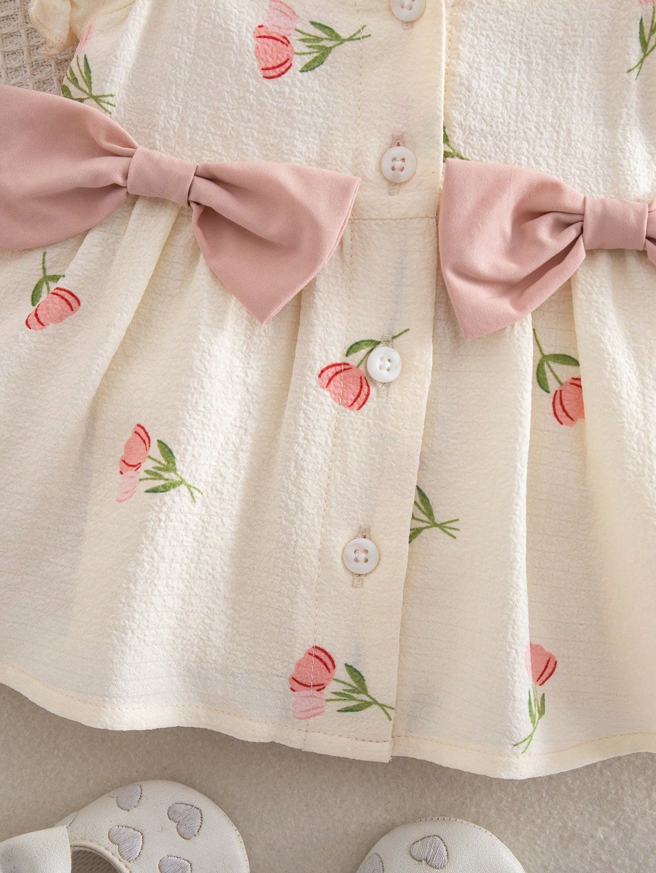 1-Piece Newborn Summer Cute Vacation Floral Pattern Bubble Short-Sleeve Square Neck Dress 1 Month Baby Girl Yellow Outfits For New Born Daisy Clothes