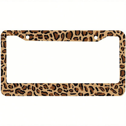 1 Piece Of Aluminum Leopard/Zebra Pattern Double-Hole License Plate Frame, Durable And Stylish Car Exterior Accessory, Size 12.2* 6.3inch,Moto,Front Rear Plate Frame,Car Acessesories>Essentials
