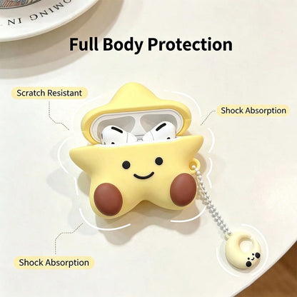 1 Piece Of Cute And Simple Silicone Five-Pointed Star Moon Smiling Face Apple Headset Protective Cover, Headset Protective Cover, With Key Chain, Compatible With Apple Headset Second-Generation Chargi