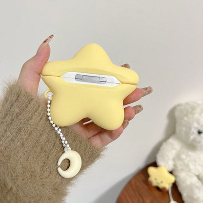 1 Piece Of Cute And Simple Silicone Five-Pointed Star Moon Smiling Face Apple Headset Protective Cover, Headset Protective Cover, With Key Chain, Compatible With Apple Headset Second-Generation Chargi