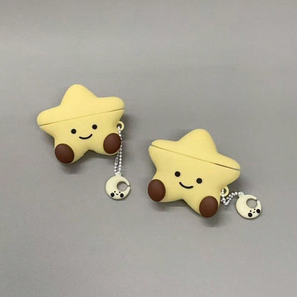 1 Piece Of Cute And Simple Silicone Five-Pointed Star Moon Smiling Face Apple Headset Protective Cover, Headset Protective Cover, With Key Chain, Compatible With Apple Headset Second-Generation Chargi