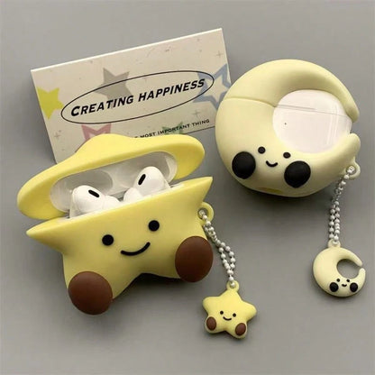 1 Piece Of Cute And Simple Silicone Five-Pointed Star Moon Smiling Face Apple Headset Protective Cover, Headset Protective Cover, With Key Chain, Compatible With Apple Headset Second-Generation Chargi