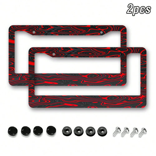 1-Piece Set, Red Swirl Pattern License Plate Frame- 11.1X 6.3Inch Car License Plate Frame, Includes 4 Screws And Rubber Washers Secure Installation, Vehicle Accessories| Fashion Car Accessories