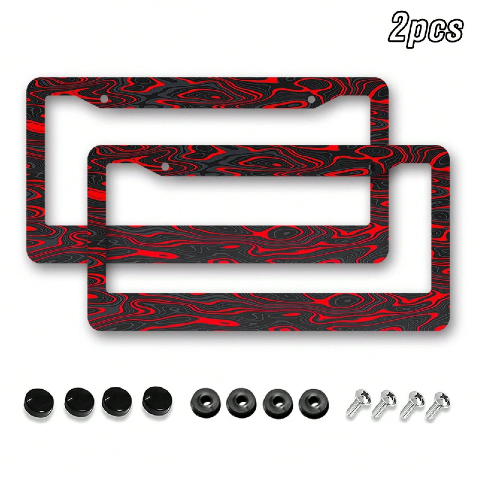 1-Piece Set, Red Swirl Pattern License Plate Frame- 11.1X 6.3Inch Car License Plate Frame, Includes 4 Screws And Rubber Washers Secure Installation, Vehicle Accessories| Fashion Car Accessories