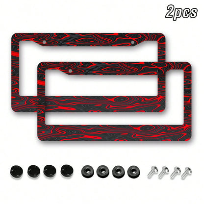 1-Piece Set, Red Swirl Pattern License Plate Frame- 11.1X 6.3Inch Car License Plate Frame, Includes 4 Screws And Rubber Washers Secure Installation, Vehicle Accessories| Fashion Car Accessories