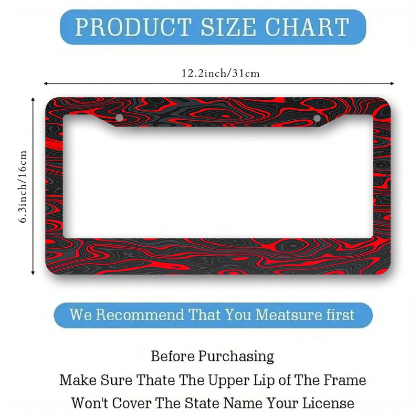 1-Piece Set, Red Swirl Pattern License Plate Frame- 11.1X 6.3Inch Car License Plate Frame, Includes 4 Screws And Rubber Washers Secure Installation, Vehicle Accessories| Fashion Car Accessories