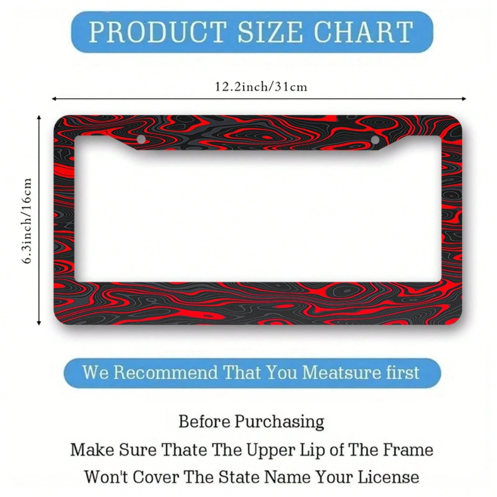 1-Piece Set, Red Swirl Pattern License Plate Frame- 11.1X 6.3Inch Car License Plate Frame, Includes 4 Screws And Rubber Washers Secure Installation, Vehicle Accessories| Fashion Car Accessories