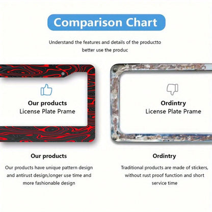 1-Piece Set, Red Swirl Pattern License Plate Frame- 11.1X 6.3Inch Car License Plate Frame, Includes 4 Screws And Rubber Washers Secure Installation, Vehicle Accessories| Fashion Car Accessories