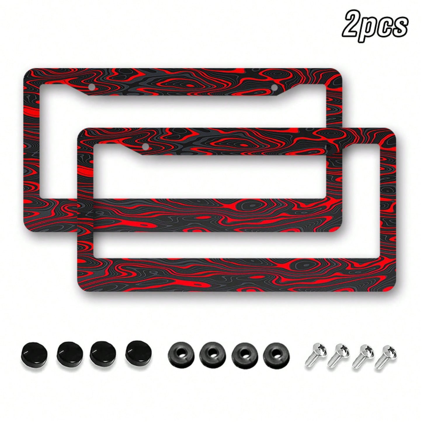1-Piece Set, Red Swirl Pattern License Plate Frame- 11.1X 6.3Inch Car License Plate Frame, Includes 4 Screws And Rubber Washers Secure Installation, Vehicle Accessories| Fashion Car Accessories