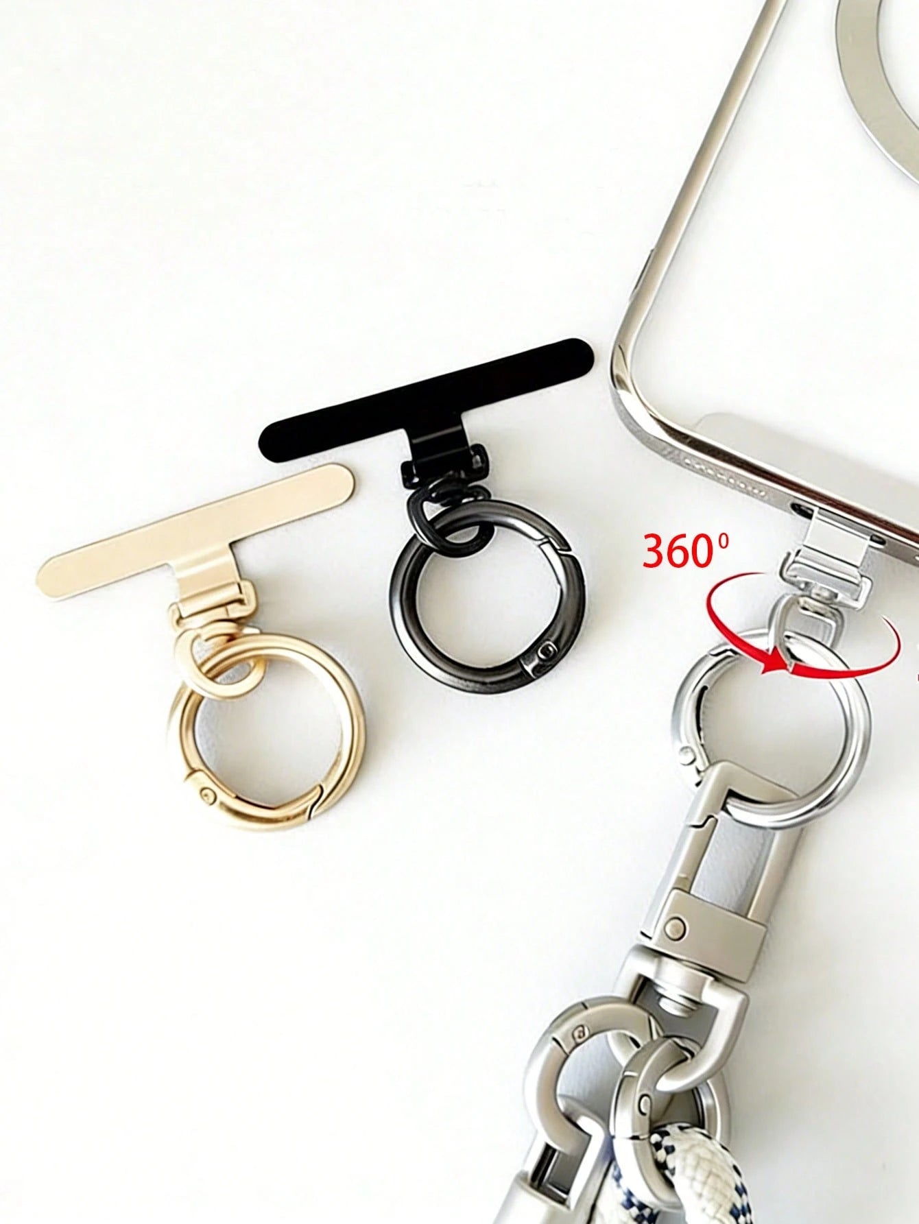 1 Piece Ultra-Thin Rotatable Metal Clamp, Stainless Steel Connecting Piece, Mobile Phone Fixing Gasket That Can Be Connected To Mobile Phone Lanyard And Pendant, Suitable For Various Smart Phones