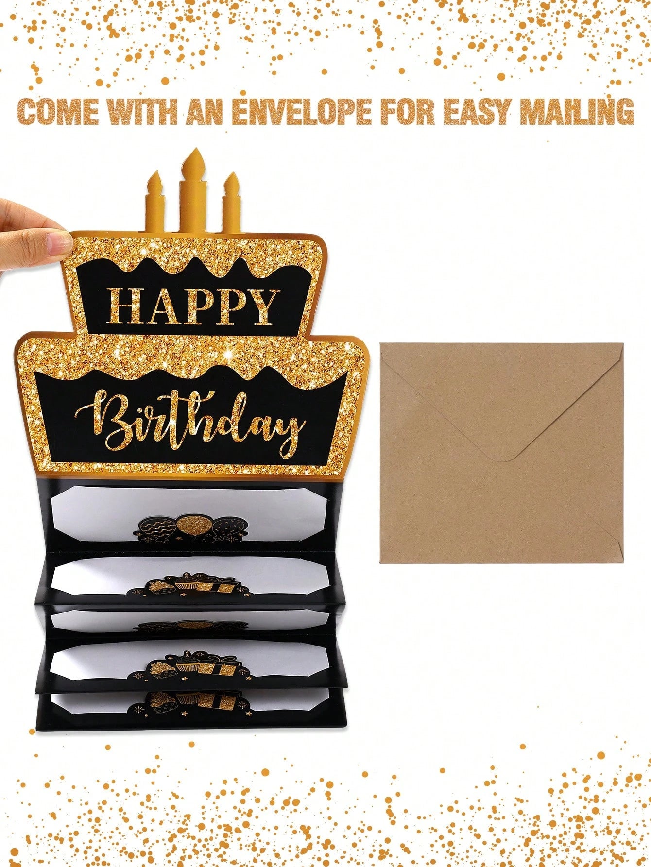 1 Set Black Gold "Happy Birthday" Folding Banknote Card & Envelope, Pink Gold Birthday Cake Pattern Folding Banknote Card, Birthday Party Surprise Cash Small Gift, Anniversary Celebration Folding Bank