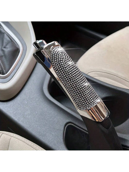 1 Set Crystal Decorated Car Handbrake Cover And Gear Shift Knob Cover, Suitable For Women, Car Accessories (Note: Size May Not Fit All Car Models)