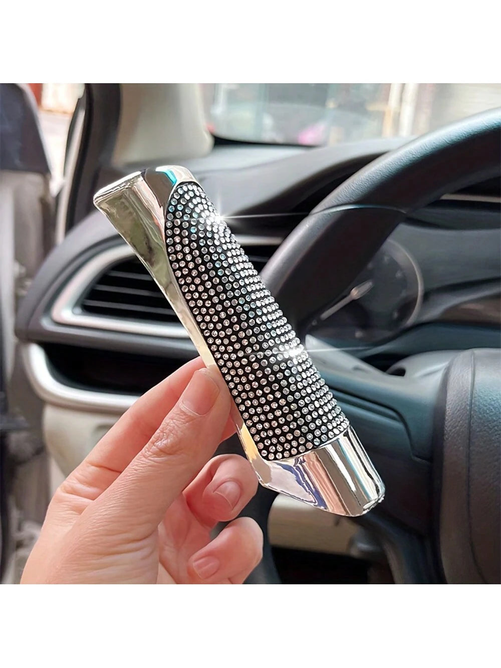 1 Set Crystal Decorated Car Handbrake Cover And Gear Shift Knob Cover, Suitable For Women, Car Accessories (Note: Size May Not Fit All Car Models)