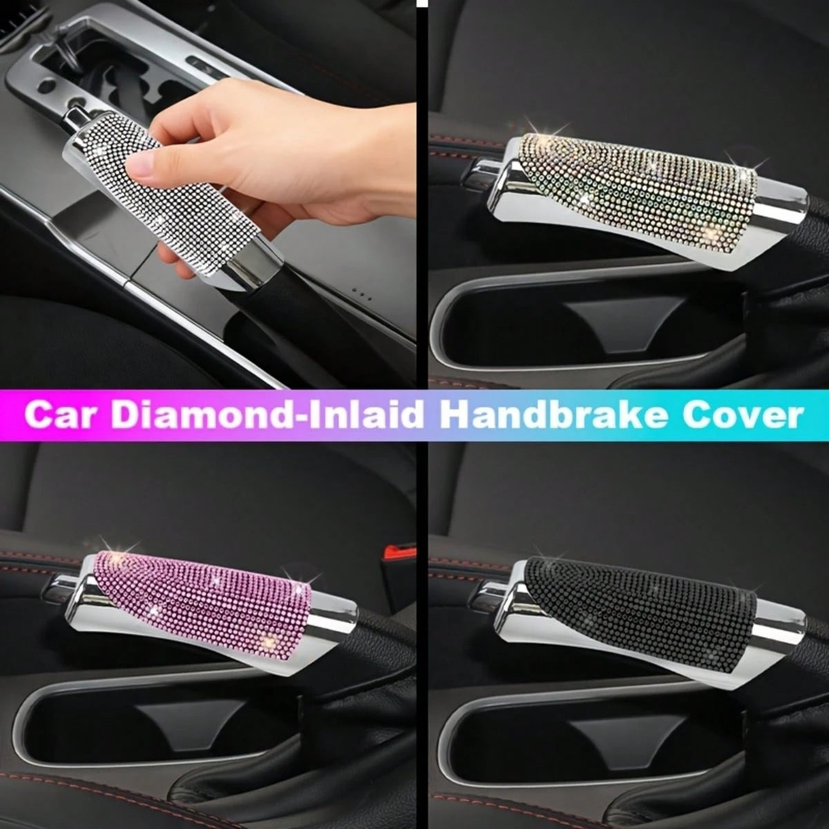 1 Set Crystal Decorated Car Handbrake Cover And Gear Shift Knob Cover, Suitable For Women, Car Accessories (Note: Size May Not Fit All Car Models)
