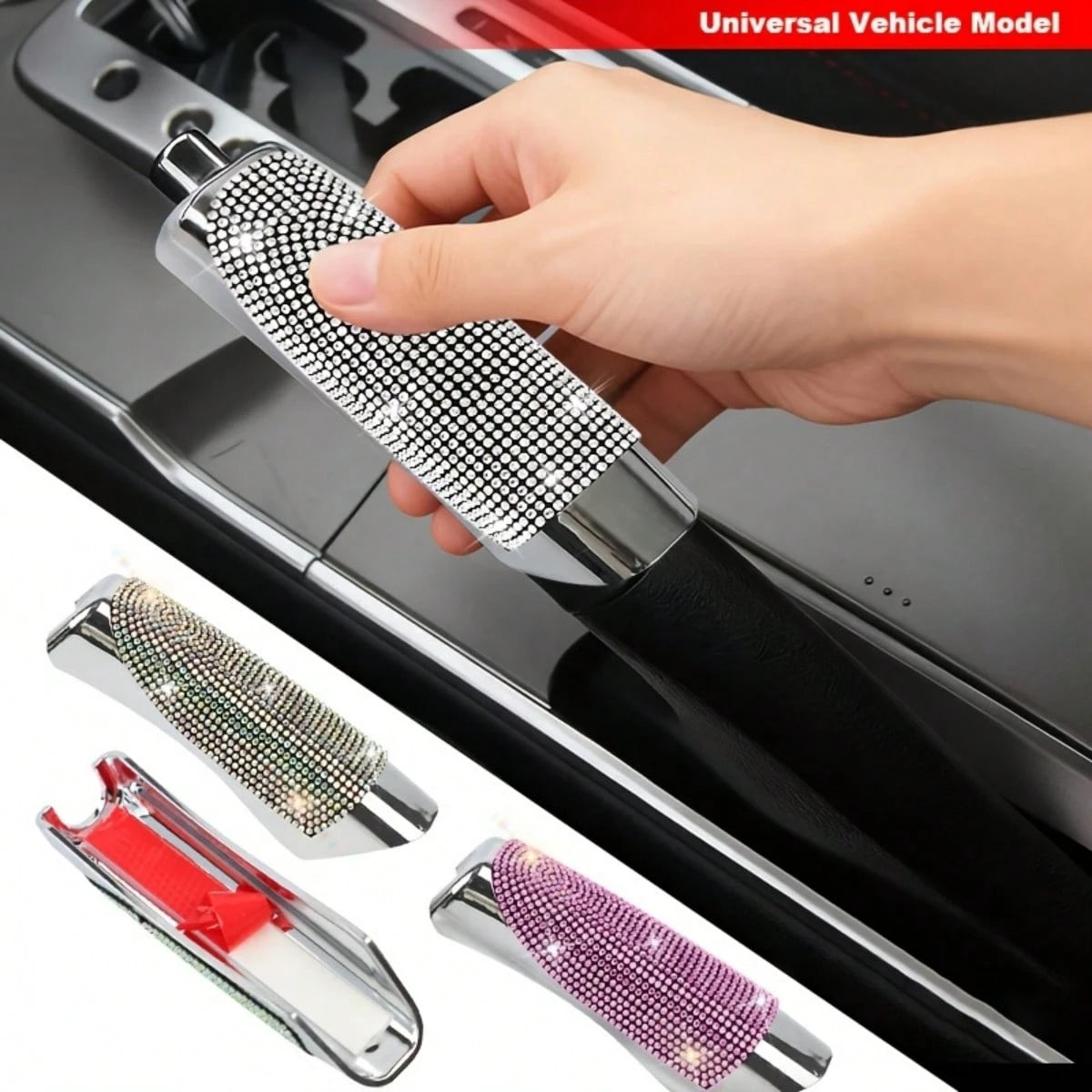 1 Set Crystal Decorated Car Handbrake Cover And Gear Shift Knob Cover, Suitable For Women, Car Accessories (Note: Size May Not Fit All Car Models)