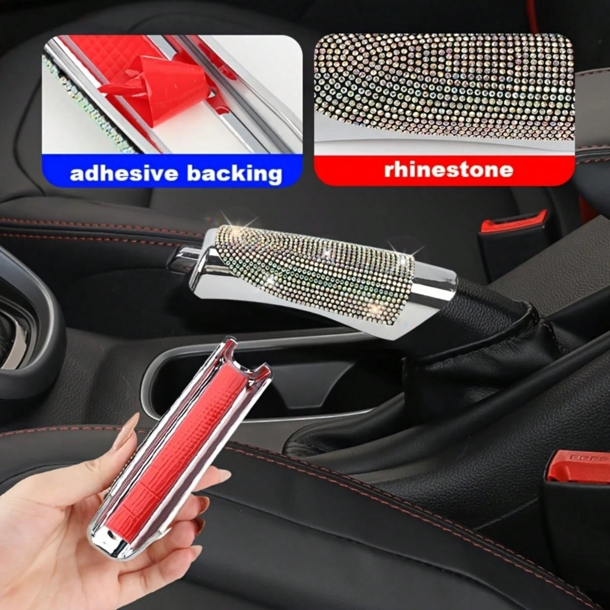 1 Set Crystal Decorated Car Handbrake Cover And Gear Shift Knob Cover, Suitable For Women, Car Accessories (Note: Size May Not Fit All Car Models)