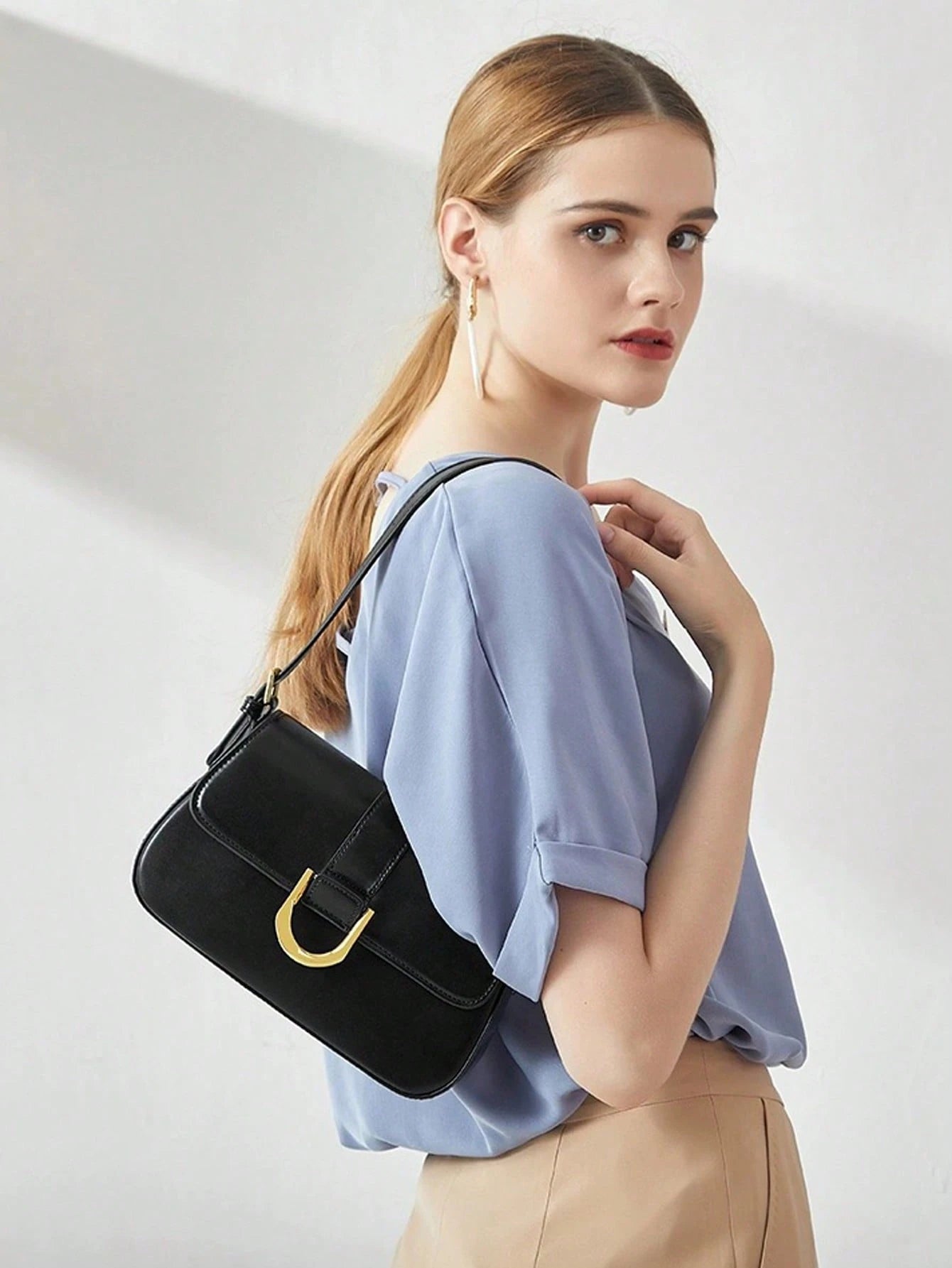 1 Set Fashion PU Leather Shoulder Bag, Underarm Bag, Elegant Handbag And Wallet For Women